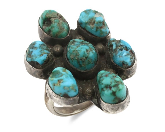 Navajo Old Pawn Ring .925 Silver Kingman Turquois… - image 1