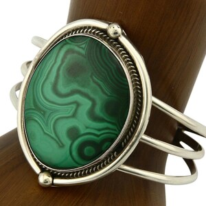 Navajo Malachite Bracelet SOLID .925 Silver Signed Artist KH C.80's