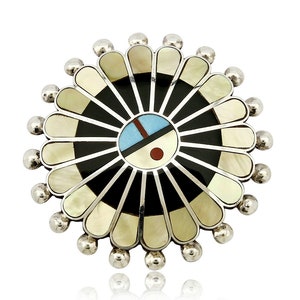 Zuni signiert Künstler Victoria Unkestine Intarsien .925 SOLID Silber Tewa Anhänger Pin