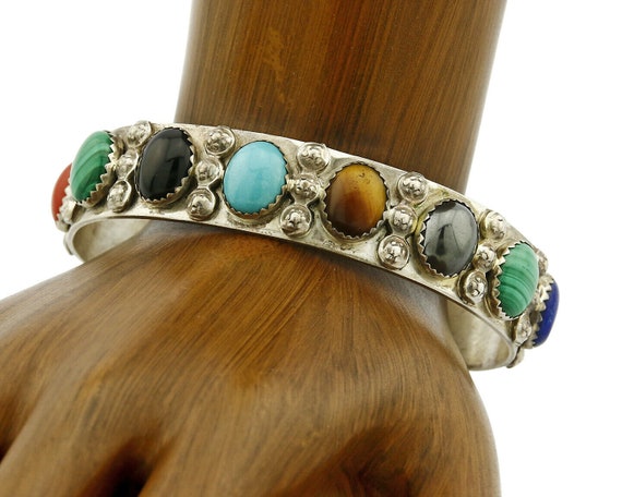 Women's Navajo Gemstone Bracelet .925 Silver Hand… - image 1