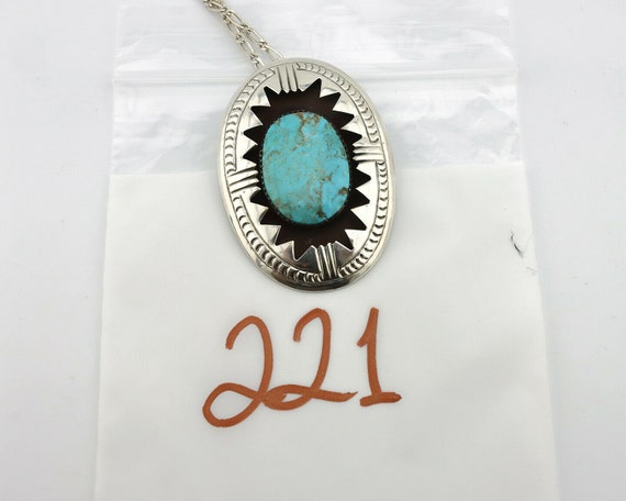 Navajo Pendant .925 Silver Morenci Turquoise Nati… - image 10