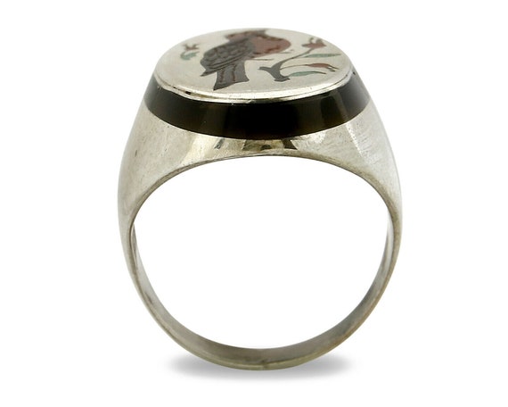 Navajo Bird Ring .925 Silver Inlaid MOP & Pin She… - image 3
