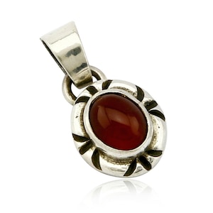 Navajo Hand Stamped Natural Mined Cornelian in .925 SOLID Silver Pendant