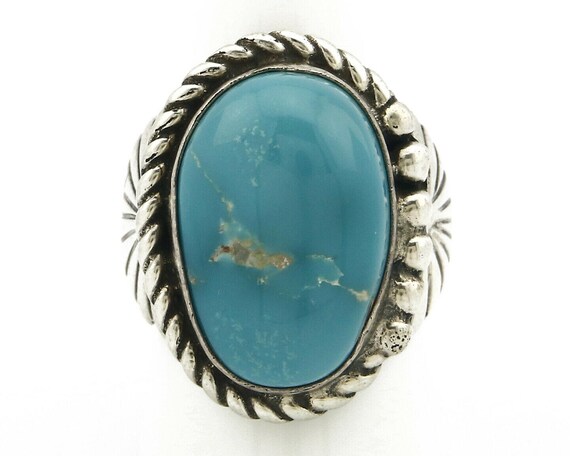 Navajo Ring .925 SOLID Silver Globe Turquoise Sig… - image 4