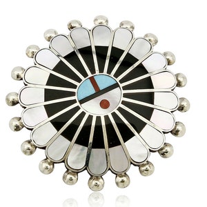 Zuni Signiert Künstler Victoria Unkestine Intarsien .925 SOLID Silver Tewa Anhänger Pin