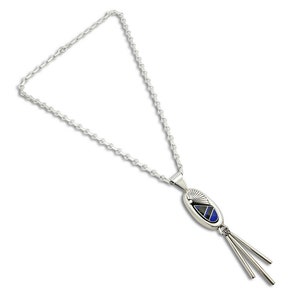 Navajo C. 1980 Artist Signed Natural Lapis & Jet .925 Silver Handmade Pendant