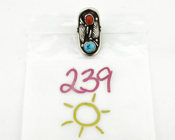 Navajo Ring 925 Silver Turquoise & Coral Artist S… - image 8