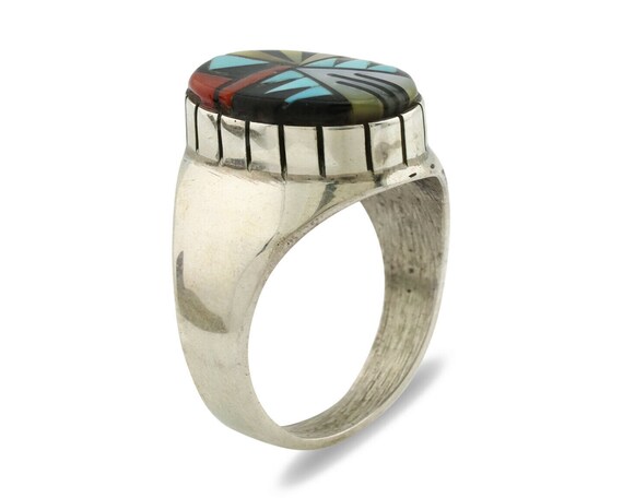 Zuni Inlaid Ring .925 Silver Gemstone Artist Dona… - image 2
