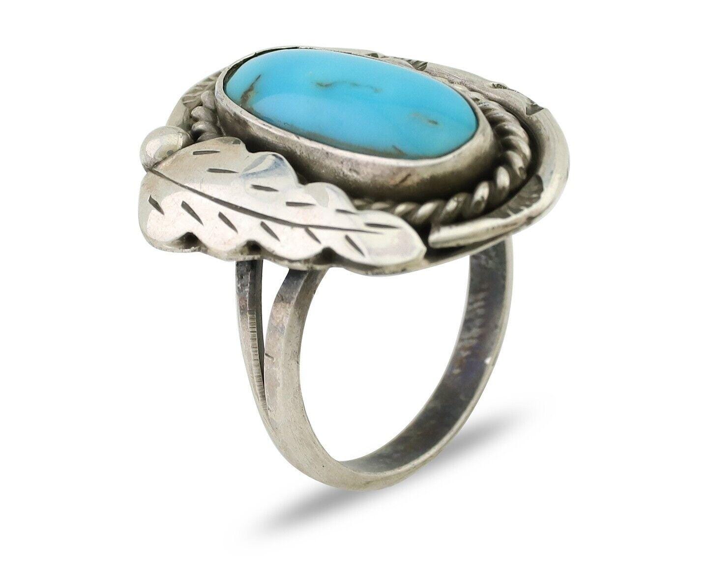 Navajo Handmade Ring 925 Silver Natural Turquoise Signed