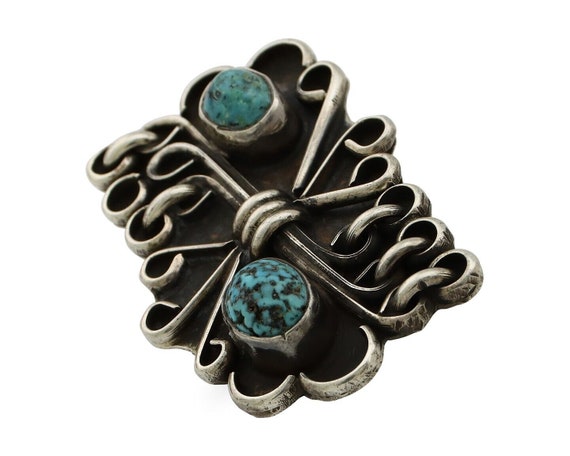 Navajo Ring 925 Silver Spiderweb Turquoise Native… - image 1
