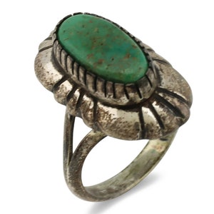 Navajo Ring .925 Silver Natural Whole Turquoise Artist M Montoya C.1980&#39;s