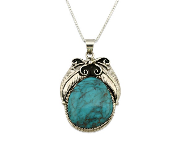 Navajo Necklace .925 Silver Spiderweb Turquoise Signed RM C.1980