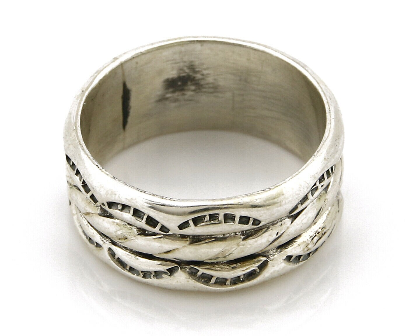 Navajo Ring .925 Silver Handmade Hand Stamped 3 Row Rope Navajo Ring .925 Silver Handmade Hand Stamped 3 Row Rope