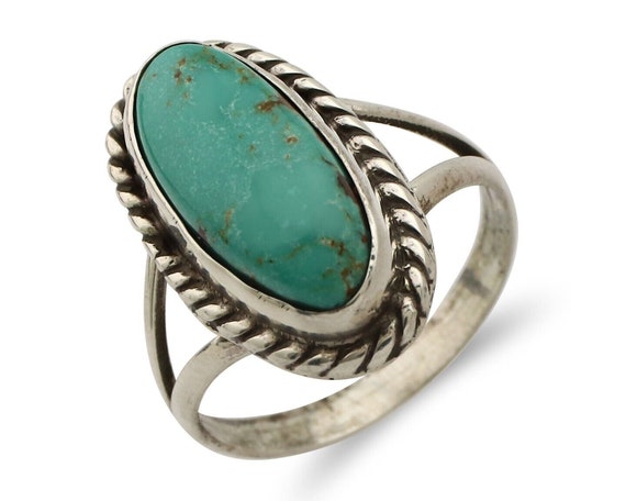 Navajo Ring 925 Silver Kingman Turquoise Artist S… - image 1