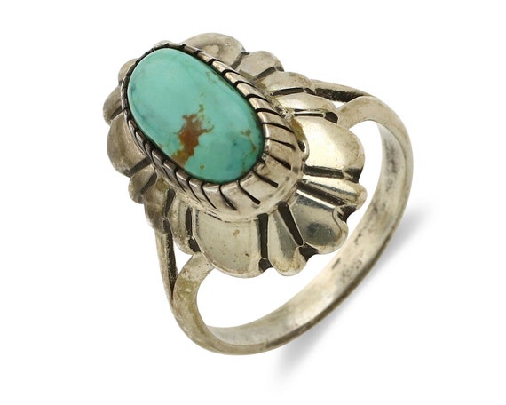 Navajo Ring .925 Silver Green Turquoise Artist Si… - image 1