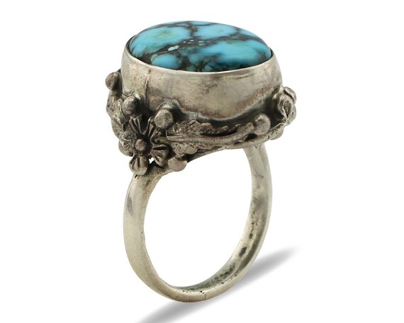 Navajo Ring 925 Silver Spiderweb Turquoise Artist… - image 2