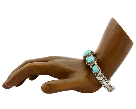 Navajo Natural Blue Turquoise Bracelet .925 Silve… - image 3