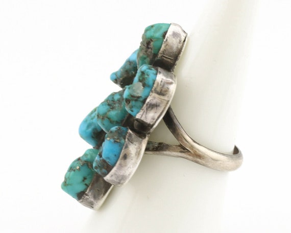 Navajo Old Pawn Ring .925 Silver Kingman Turquois… - image 5