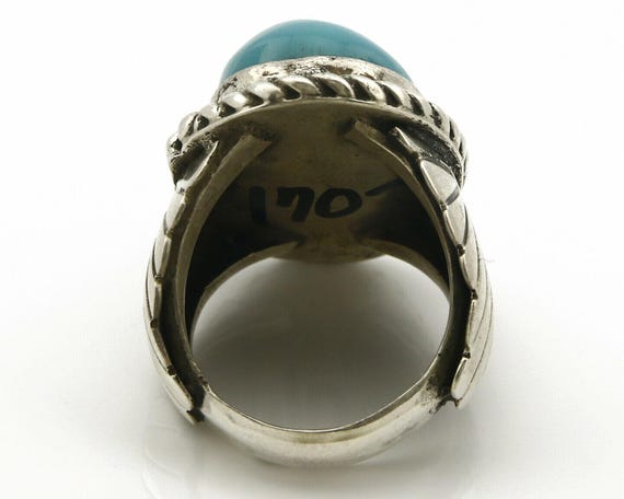 Navajo Ring .925 SOLID Silver Globe Turquoise Sig… - image 6