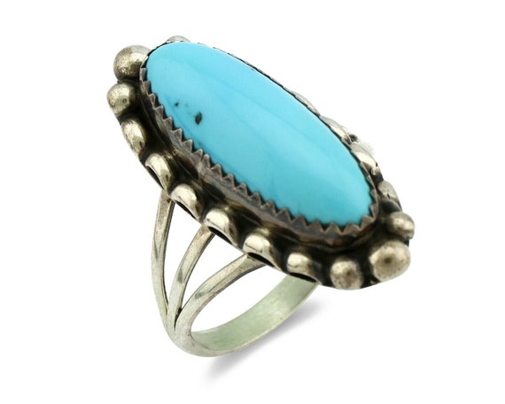Navajo Ring .925 Silver Natural Blue Turquoise Ar… - image 1