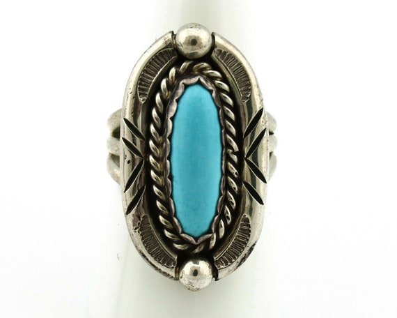 Navajo Ring .925 Silver Blue Turquoise Artist Sig… - image 4