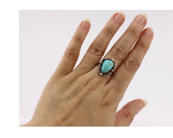 Navajo Ring 925 Silver Spiderweb Turquoise Artist… - image 8