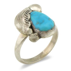 Zuni Ring 925 Silver Natural Mined Blue Turquoise Artist Signed Simplicio C.80's