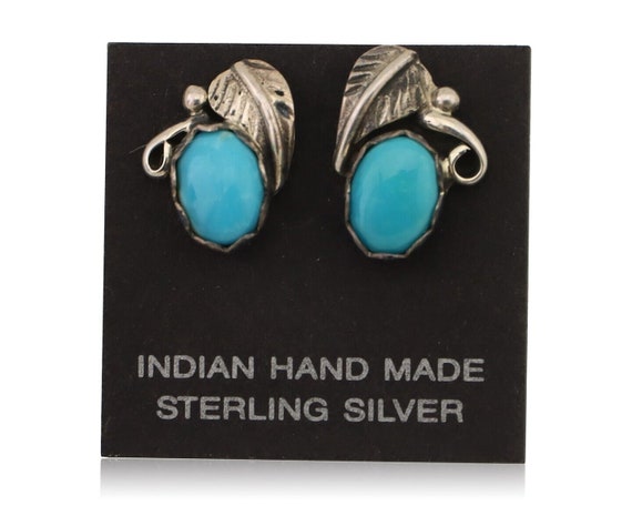 Navajo Handmade Earrings 925 Silver Natural Turqu… - image 1