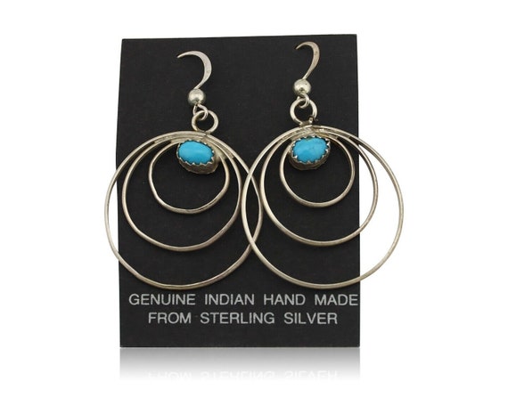 Navajo Dangle Handmade Earrings 925 Silver Blue T… - image 1