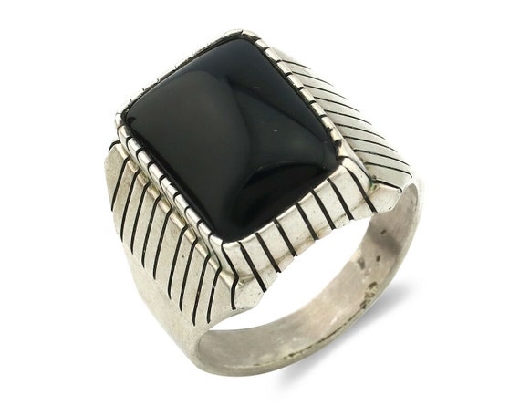 Navajo Ring .925 Silver Handmade Black Onyx Artis… - image 1