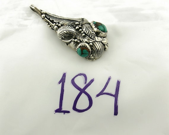 Navajo Pendant .925 Silver Bisbee Turquoise Signe… - image 9