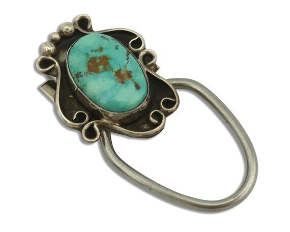 Navajo Key Chain .925 Silver Fox Mine Turquoise N… - image 1