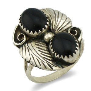 Navajo Ring 925 Silver Natural Mined Onyx Artist Signed T Thomas C.80&#39;s