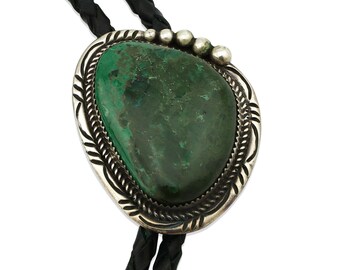 Navajo Turquoise Bolo Tie .925 Silver Colorado Turquoise Artist Signed B C.80's
