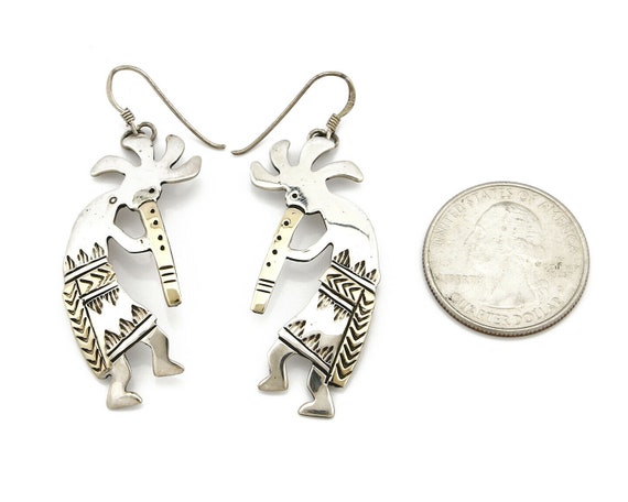 Navajo Dangle Earrings .925 Silver & 14k Solid Ye… - image 7