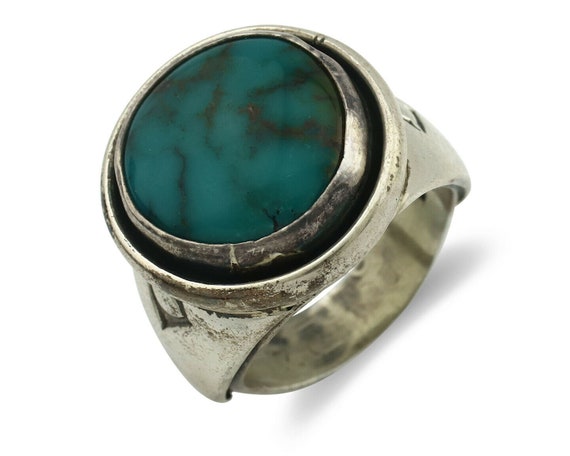 Navajo Ring .925 Silver Spiderweb Turquoise Nativ… - image 1