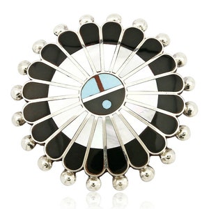 Zuni signiert Künstler Victoria Unkestine Intarsien .925 SOLID Silber Tewa Anhänger Pin