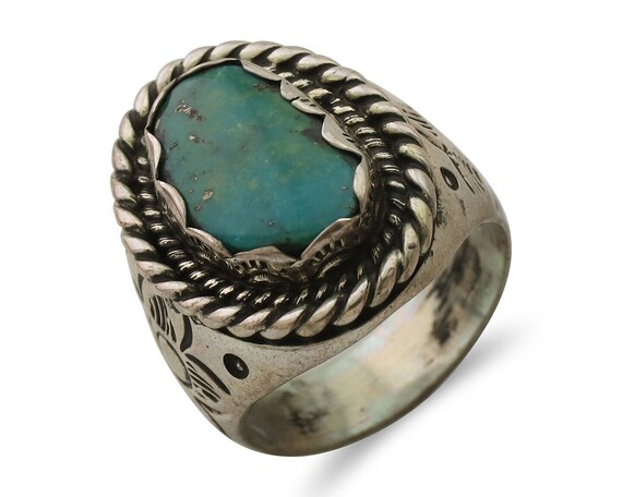 Mens Navajo Ring 925 Silver Turquoise Artist Sign… - image 1