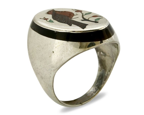 Navajo Bird Ring .925 Silver Inlaid MOP & Pin She… - image 2