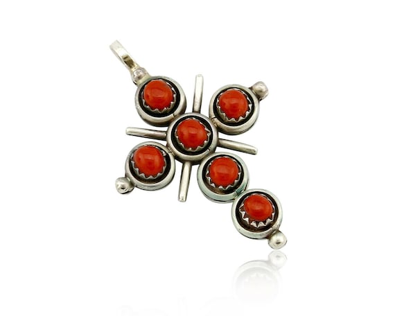 Zuni Natural Turquoise and Coral Reversible 925 S… - image 1
