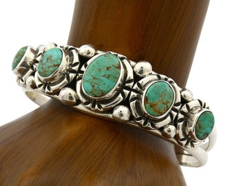 Navajo Natural Blue Turquoise Bracelet .925 Silver Signed Calvin Peterson C.80&#39;s