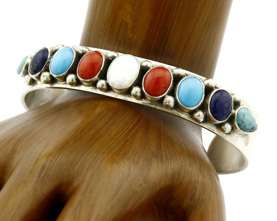 Women's Gemstone Navajo Bracelet .925 Silver Sign… - image 1