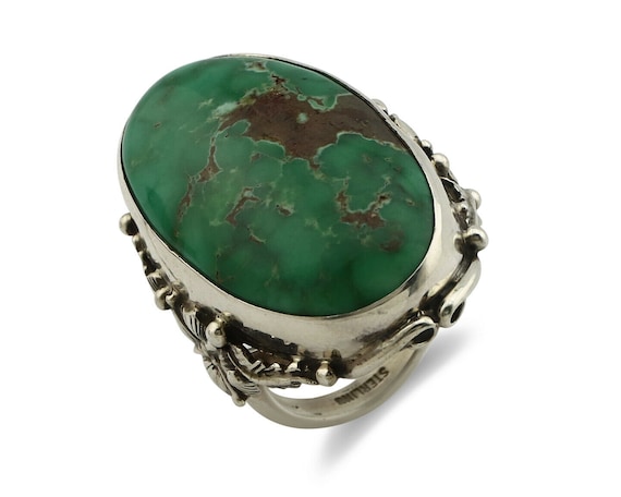 Navajo Ring .925 Silver Natural Green Turquoise N… - image 1