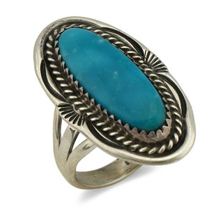 Navajo Ring 925 Silver Southwest Blue Turquoise Artist Signed Begay C.80&#39;s