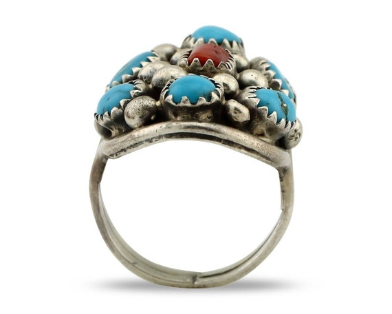 Navajo Ring 925 Silver Blue Turquiose & Coral Art… - image 3