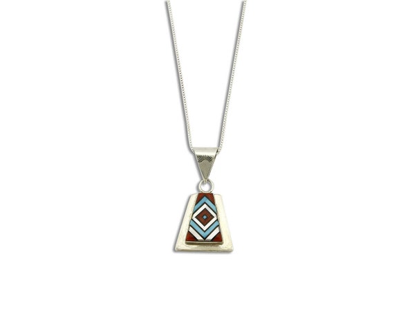 Women's Zuni Pendant .925 Silver Inlaid Signed V.… - image 1