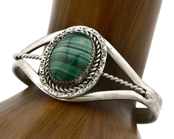 Women's Navajo Malachite Bracelet .925 Silver Nat… - image 1