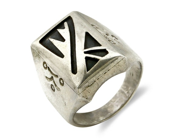 Navajo Overlay Ring .925 Handmade Native American… - image 1