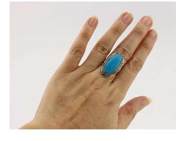 Navajo Ring 925 Silver Blue Gem Turquoise Native … - image 8