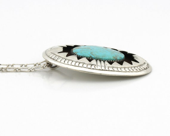 Navajo Pendant .925 Silver Morenci Turquoise Nati… - image 4